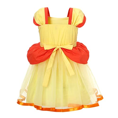 Lito Angels Princess Daisy Fancy Dress Up Costume with Crown and Gloves for Kids Girls Age 5-6 Years, Yellow (Tag Number 140) - Image 2