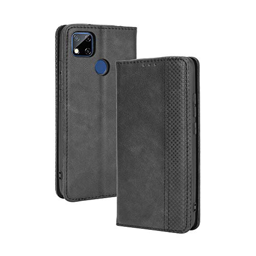 Funda para Xiaomi Redmi 9C, Carcasa Clásica Libro Folio Polipiel Cuero con Tapa Magnético Cartera Antigolpes Resistente Case Slim Delgada Color Negra