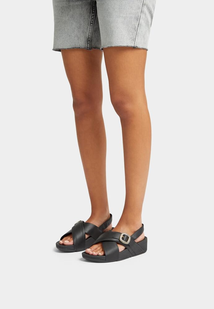 Fitflop Lulu Crystal-Buckle Leather Back-Strap Sandals, Sandalia Mujer