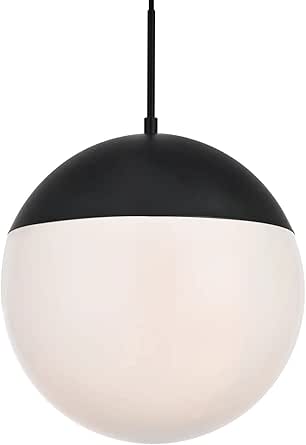 Elegant Lighting Living District Eclipse 1-Light Metal Pendant in Black and White Finish
