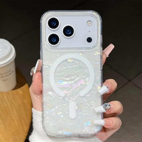Coque arrière magnétique pour iPhone 16 Plus blanche pailletée