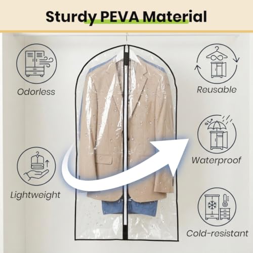 Image of HASTHIP 5 Pack Clear Garment Bags Cloth Covers for Closet Storage | High transparency hanging garment bags, with dustproof small air holes for closet clothes storage wardrobe organization