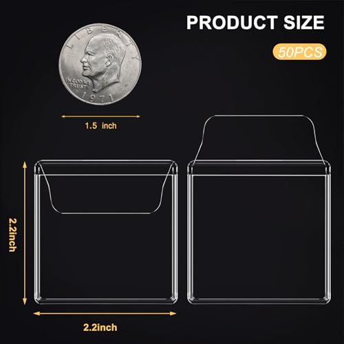 50 fundas para monedas 2.2 x 2.2 pulgadas plástico transparente miniatura 2