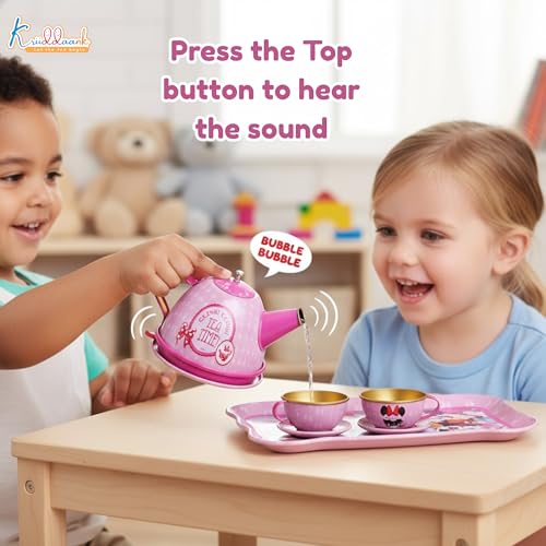 Image of Minnie Mouse 14-Piece Metal Tea Set for Girls - Pink Kids Pretend Play Tea Party Set with Teapot, Cups & Saucers - Durable & Lightweight Tin Toy|Birthday Gift for Toddlers and Children 3+