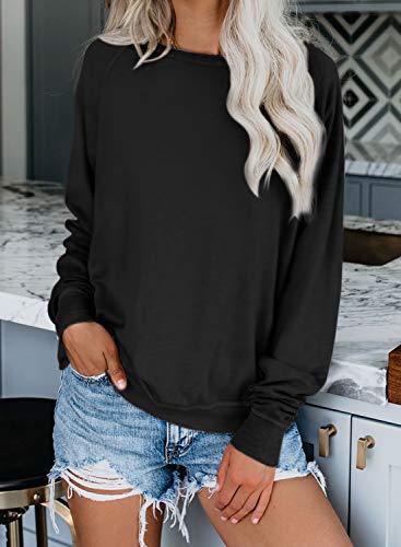 Dokotoo Womens Loose Fit Crewneck Long Sleeve Solid Color Casual Fashion Basic Sweatshirts Pullovers Ladies Winter Plain Tops T Shirts Blouses Outerwear Black Medium