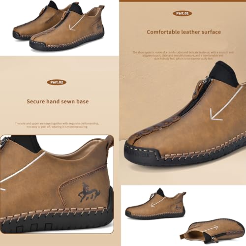 Men's Ergonomic Casual Leather Shoes,Breathable Leather Leisure Shoes,Handmade Casual Loafers,with Adjustable Zipper3