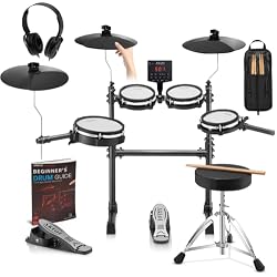 AKLOT B-CORE530 Electric Drum Set: Dual-Zone Quiet Mesh Drum Pads, 10’’ Dual-Trigger Cymbals, Height-Adjustable Rack, 360 Sounds, USB MIDI, Lesson Book, Throne, Sticks, Headphones