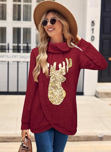 Image of Bulotus Tunic Sweaters for Women 2025 Turtleneck Sweater Pullover Lightweight Warm Tunic Tops for Leggings Loose Fit