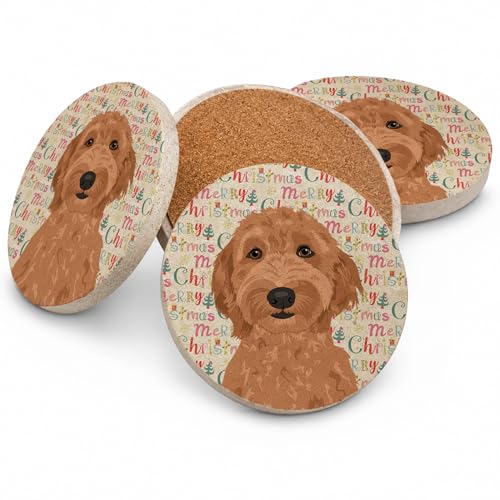Caroline's Treasures Doodle Liver #3 Christmas Large Sandstone Coasters Pack of 4 Absorbent Round Coasters Decor Gifts for Men or Women, 4 in, Multicolor