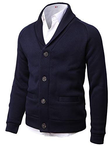 H2H Mens Knitted Fashion Long Sleeve Shawl Collar Button Front Cardigan Navy US