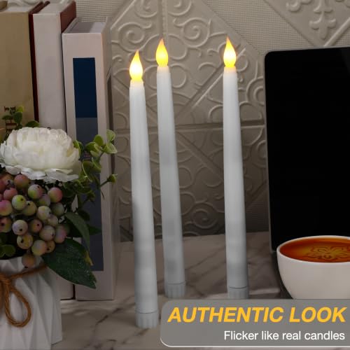 Image of Tuanse Flameless Flicker Taper Candles Bulk with Remote and Timer, Battery Operated LED Warm White Taper Candles Light for Home Wedding Decoration Gifts(108 Pack,White,10 Inch)