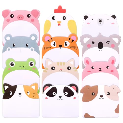 JIANTA Niedliche Haftnotizen Kinder, 24 Paket Haftnotizen Tiere 12 Stile, 720 Blätter kleine Haftnotizen Klebezettel für Mitgebsel Kindergeburtstag