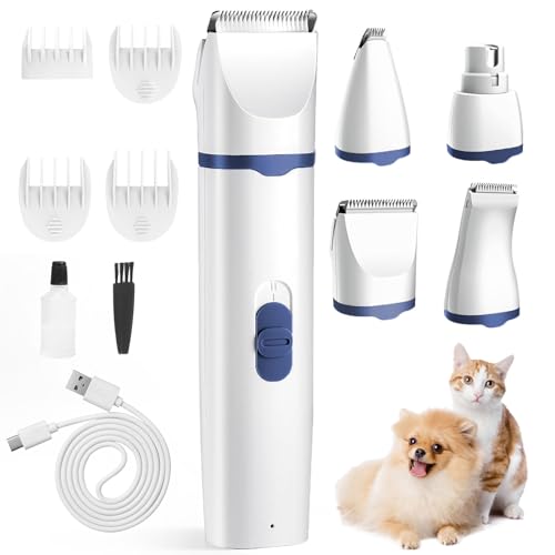 Airminti 4 en 1 Tondeuse pour chiens, tondeuse chat silencieuse avec USB, pour les yeux, les oreilles, les pattes et les griffes (Bleu)