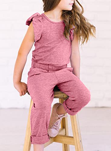 Sidefeel Girls Fashion Romper Sleeveless Halter Neck Best Long Pants Jumpsuit With Side Pockets Size 6-7 Pink #TOP3