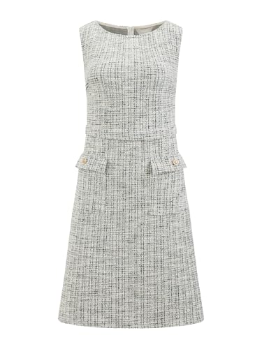 Image of Hobemty Women's Sleeveless Tweed Dress Boat Neck Work Office Sheath Dresses