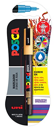 POSCA, UNI, Caneta Marcador PC-3M, Ponta Fine, traço de 0,9mm a 1,3mm, Damasco, tom Pastel, Blister