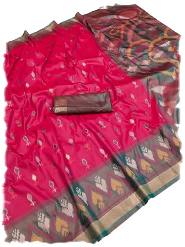 Image of Women's Pochampalli Silk Blend Saree with Unstitched Blouse Piece