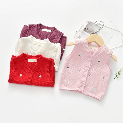 Baby Girls Toddler Floral Knit Sweater Vest, Sleeveless V Neck Cardigan, Infant Button Down Embroidered Flower Tank Tops4
