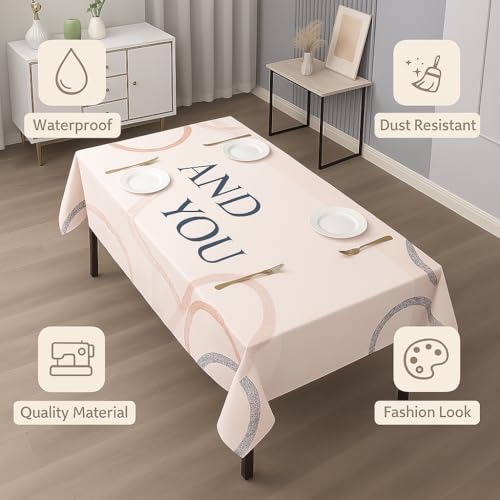 Image of Styleys Dining Table Cover Waterproof with for Kitchen Dining Table Cloth Dust and Oil Repellent (140x220, 1 Table Cover Only, Beige Ribbons, CTSD3187)