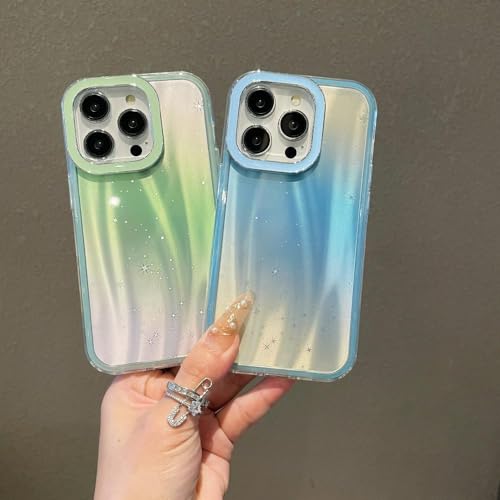 Image of VONZEE Compatible for iPhone 15 Plus 6.7'' Case Bling Star Gradient Shiny Colorful Case with Full Camera Protection Shockproof Case PC+TPU Glossy Shiny Cover for Girls Women,Green