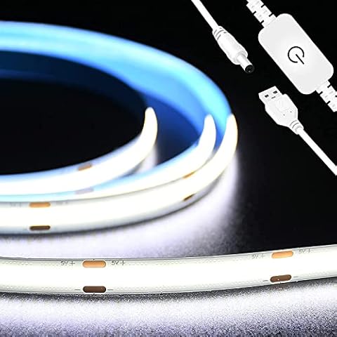 SUBOSI Tiras de LED COB USB de 5V Blanco frío 6000K Cover