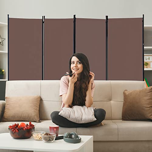 Room Divider 4-Panel Privacy Screen, Portable Screen Steel Frame with Hook&Loop for Home, Office, Classroom, Studio, Meeting Brown
