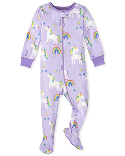 Image of The Children's Place Baby and Toddler Girls Snug Fit Cotton Zip-Front One Piece Footed Pajama