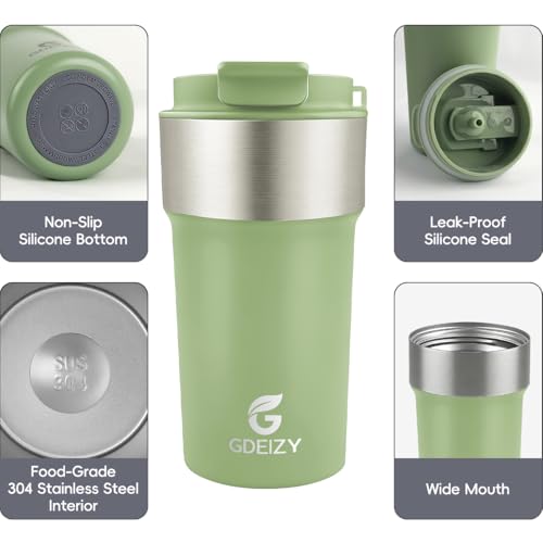 Image of Insulated Travel Coffee Mug, 17oz Stainless Steel Leakproof Flip Straw Cup