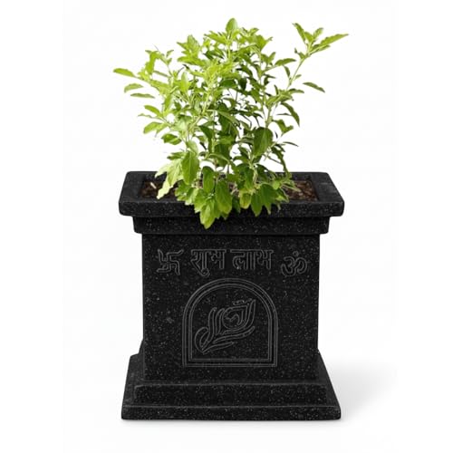 Urban UPVAN Tulsi Flower Pot 10 Inch | Rotomolded Planter | Lightweight & Easy to Move | Weatherproof & Durable Material | Drainage Hole for Water Flow | Smooth Finish | Black