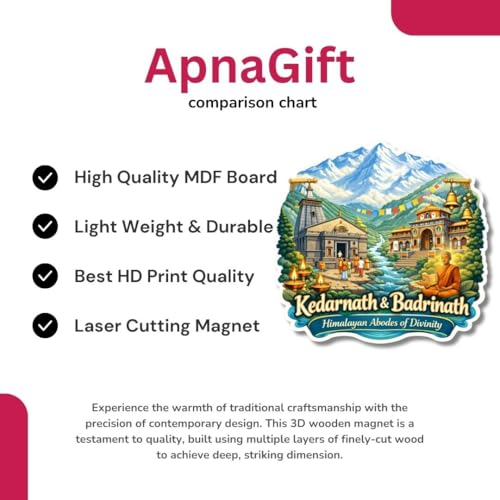 Image of Apna Gift Wooden Fridge Magnet Sticker for Refrigerator Door | Multipurpose Office Magnet Home Kitchen Decor | Souvenir Gift Travel Memory Fridge Decoration | 4 x 3 Inch Magnet (Kedarnath & Badrinath)