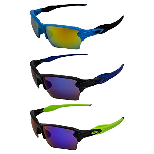 AlterImage Sprint Wraparound Sports Retro Sunglasses for Men or Women 3 Pair Blue & Black Semi-Rimless Frames w/Coinjected Rubber Tips & G-Tech Red/Blue/Green Lenses