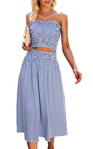 Image of Angashion Women's Floral Crop Top Maxi Skirts Set 2 Piece Outfit Dress