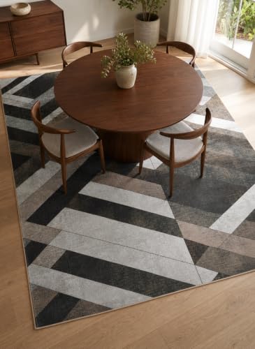 Image of CASA-NEST Modern Geometric Velvet Rug (4x6 ft), Anti-Slip Grip, Soft Printed Decorative Carpet for Office & Home - Grey Prism Geometric