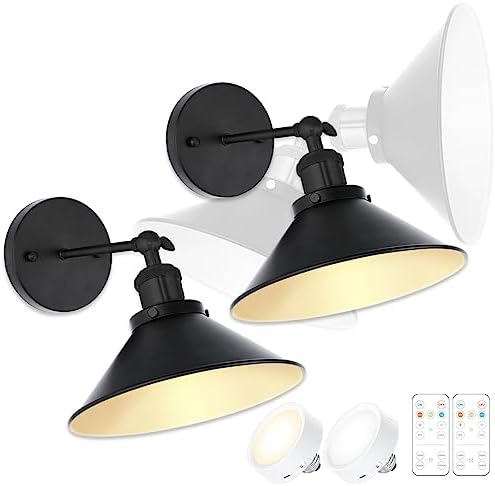 Battery Operated Vintage Adjustable Wall Sconces Set of 2, USB Rechargeable Battery with Remote Control, Not Wires Dimmable Magnetic Stick-on Wall Light Fixture for Bedroom Farmhouse Gallery Fireplace