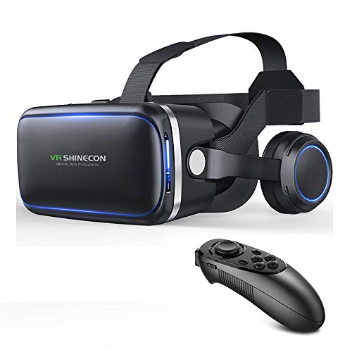 VR SHINECON 3D VR Glasses Virtual Reality Headset for Games & 3D Movies, Upgraded & Lightweight with Remote Controller for iOS and Android Smartphone