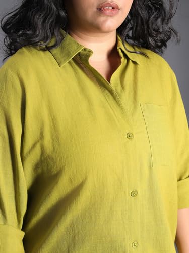 Image of High Star Women Classic Spread Collar Curved Cotton Oversized Casual Shirt