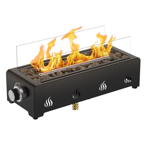 Onlyfire Foyer à gaz de table de 45,7 cm, chauffage de terrasse portable avec pierres de lave et pare-vent en verre pour terrasse, jardin, restaurant en plein...