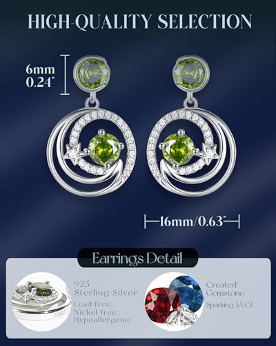 FANCIME Dangle Drop Earrings 925 Sterling Silver Moon Star Round Gemstone Birthstone Jewelry Birthday Christmas Gifts for Her Women4