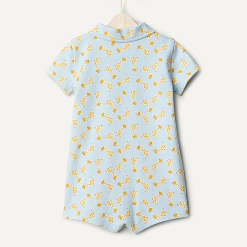 Amazon Essentials x Sofia Grainge Baby - Jungen Kurzärmeliger Polo-Strampler aus Baumwolle, 2er-Pack, Giraffe/Streifen, 6-9 Monate
