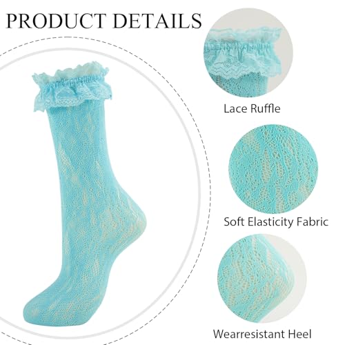 Image of Women Lace Ruffle Socks White Black Frilly Lolita Crew Dress Socks