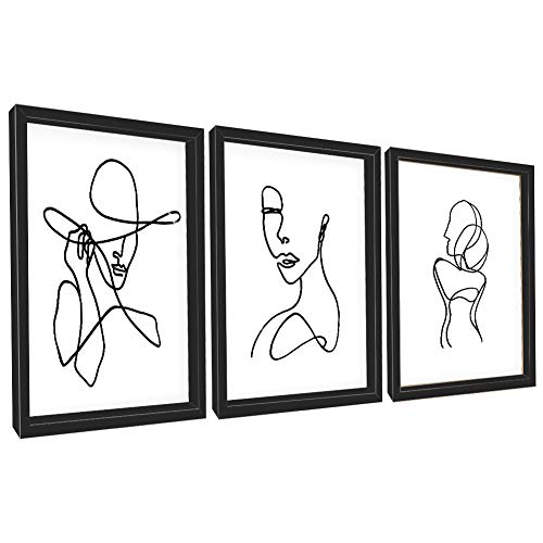 ArtbyHannah Framed Minimalist Line Wall Art Decor Abstract Woman's Body Shape Picture Frame Collage Set Modern Poster Print Artwork for Home Bedroom Decoration (12 x16 Inch, 3 pieces)