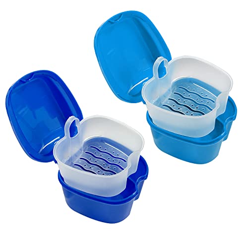 2 cajas de almacenamiento de plástico para dentaduras postizas, caja de almacenamiento de limpieza de tirantes, para limpieza de remojo y fijación de protección de dentaduras postizas
