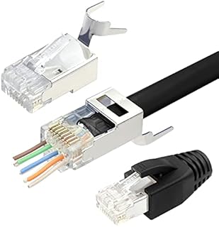 VCELINK Gen2 RJ45 Pass Through Connector Cat7 Cat6A Network Plug Shielded Gold Plated for Installation Ethernet Cable Cat7 Cat6A 8P8C with Load Bar and RJ45 Boots Cover 10Pack Black