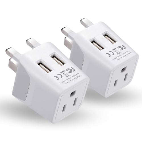 Image of Ceptics UK, Hong Kong, CTU-7-2PK Ireland Travel Adapter Plug with Dual USB - Type G - London - USA Input - Light Weight - Perfect for Cell Phones, Chargers, Cameras and More - 2 Pack