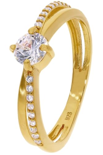 Bague en argent 925 trendor 68700 plaqué or et zircons de haute joaillerie