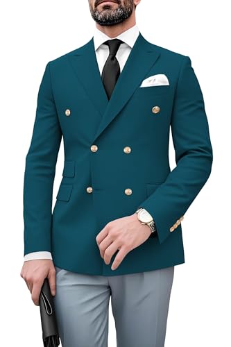 Mens Blazer Gold Buttons Jacket Slim Fit Double Breasted Sport Coat Business Wedding Party Jacket Suit