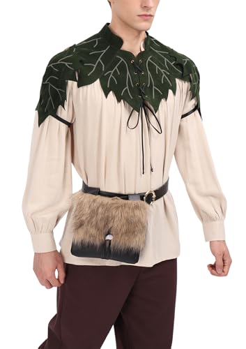 DAZCOS Womens Fairy Leaf Leather Armor Suede Shoulder Pauldrons Cosplay Costume Accessories for Renaissance Faire LARP (Medium)