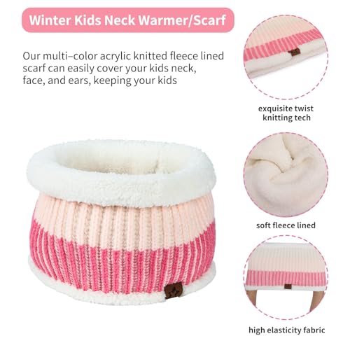 Kids Hat Gloves Scarf Set: Winter Warm Beanie Hats Toddler Knit Neck Warmer Gaiter Fleece Lined Mittens with Socks Boys Girls4