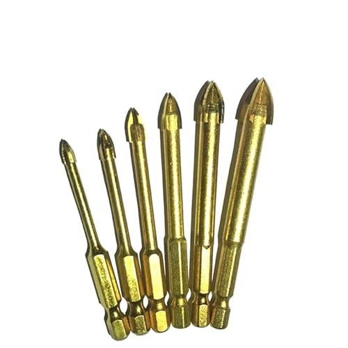 6Pcs 1/inch Hex Shank Glass Bits Coated Glass Drill Set 4 5 6 8 10mm Tile Marble Cross Tipped Hole Saw