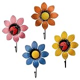 JruiZhp Beautiful Mixed-Color Flower Decorative Wall Hooks, 4Pcs Cute Iron Flower Robe & Towel Hooks